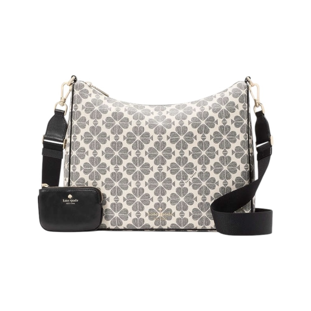 Kate Spade Spade Black & White Flower Large Crossbody with Pouch Signature Print